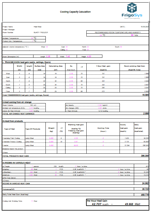 Heat Load Calculation Excell